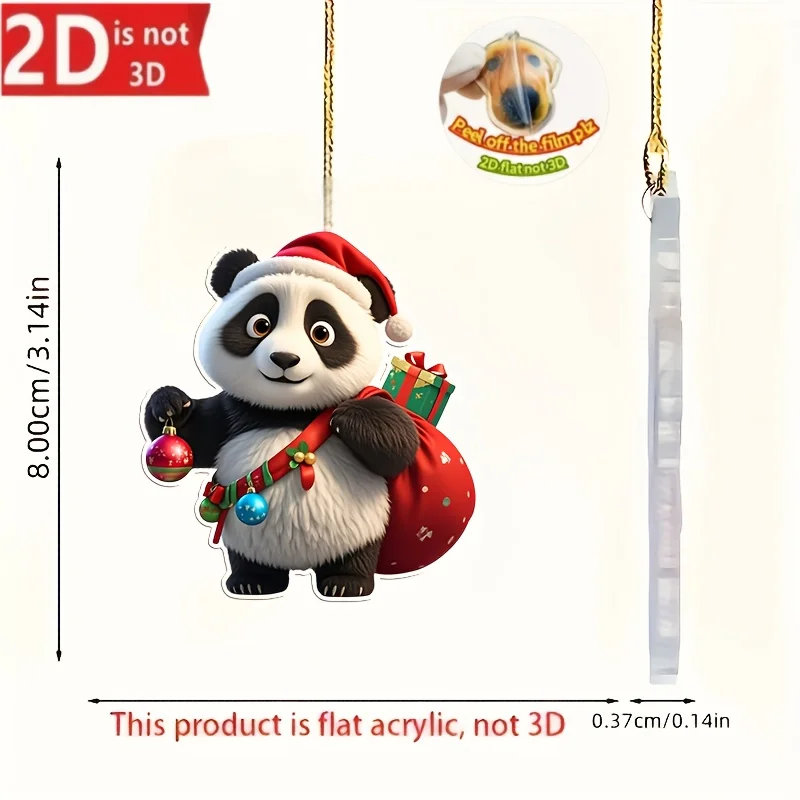 2D عيد الميلاد الباندا سيارة قلادة مع قبعة سانتا شقي شنقا زخرفة الاكريليك زينة احتفالية ملحق عطلة هدية المحفظة #5