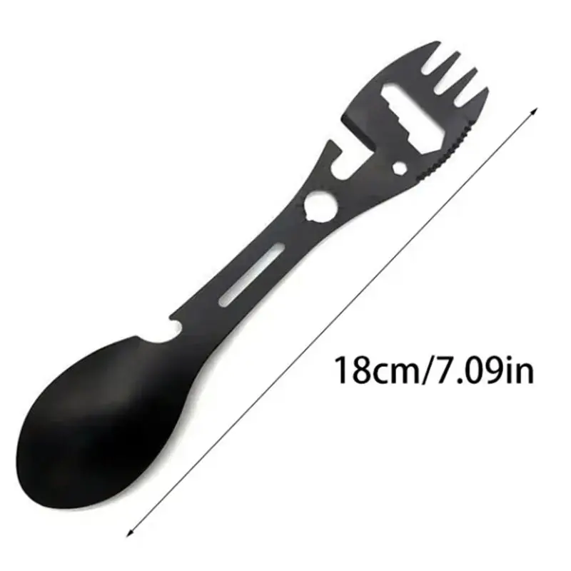 A85M في الهواء الطلق متعددة الوظائف الفولاذ المقاوم للصدأ 5 في 1 أداة مجموعة شوكة ملعقة يمكن فتاحة وجع عدة التخييم والعتاد أدوات إنقاذ #6