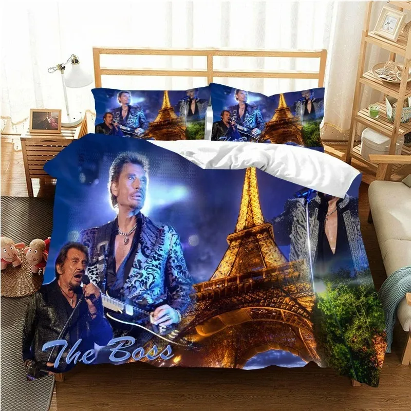 Johnny Hallyday Conjunto de cama impresso em 3D Rock Star Hallyday Capa de edredão Fronhas para presente de menino e menina