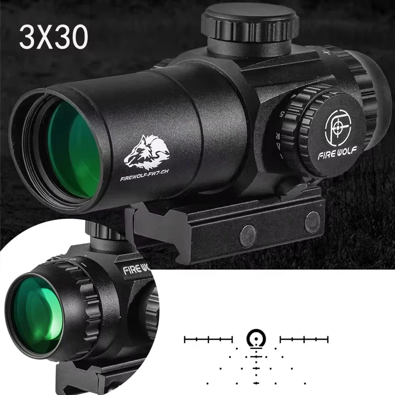 2026 model FIRE WOLF 3X30 telescope, compact prism hunting, 1/2 MOA prism optics, 20mm guide rail