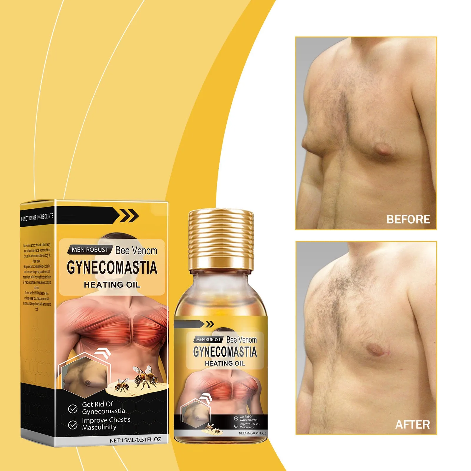 2024 New Bee Gynecomastia Heating Oil Best Men Bee Oil Men Oil Men Bee Oil Gynecomastia Tightening Oil Best Gifts For Men 15ml