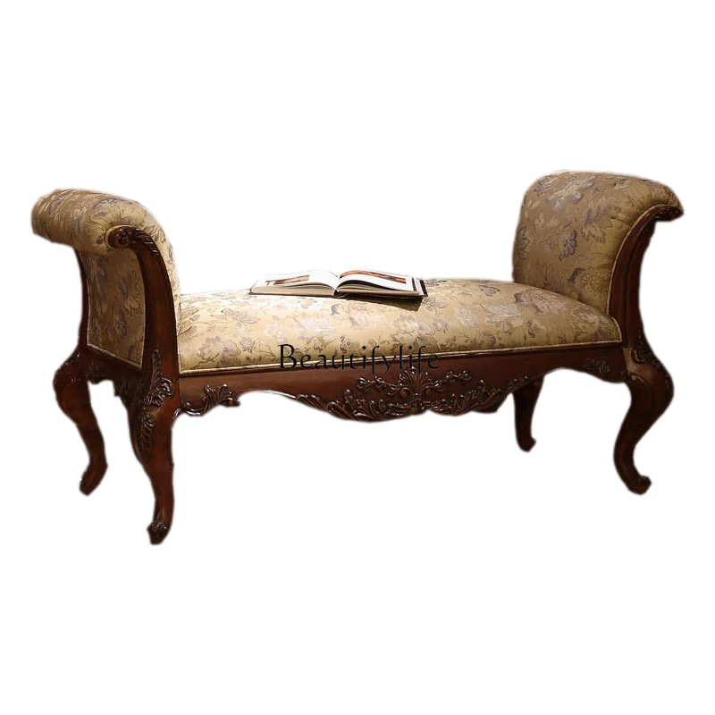 

American end stool European solid wood bedside rural fabric shoe changing bed front stool retro bedroom