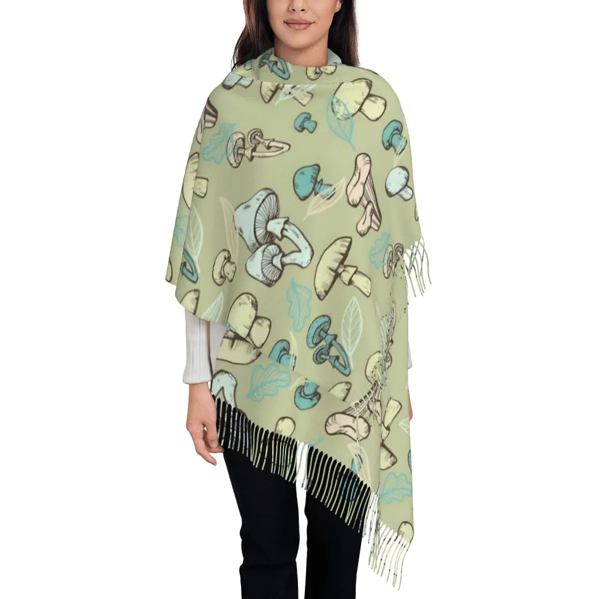 Psychedelic Mushrooms Scarf for Women Winter Warm Cashmere Shawls and Wrap Single-sided Pattern Shawl Scarf for Daily Wear