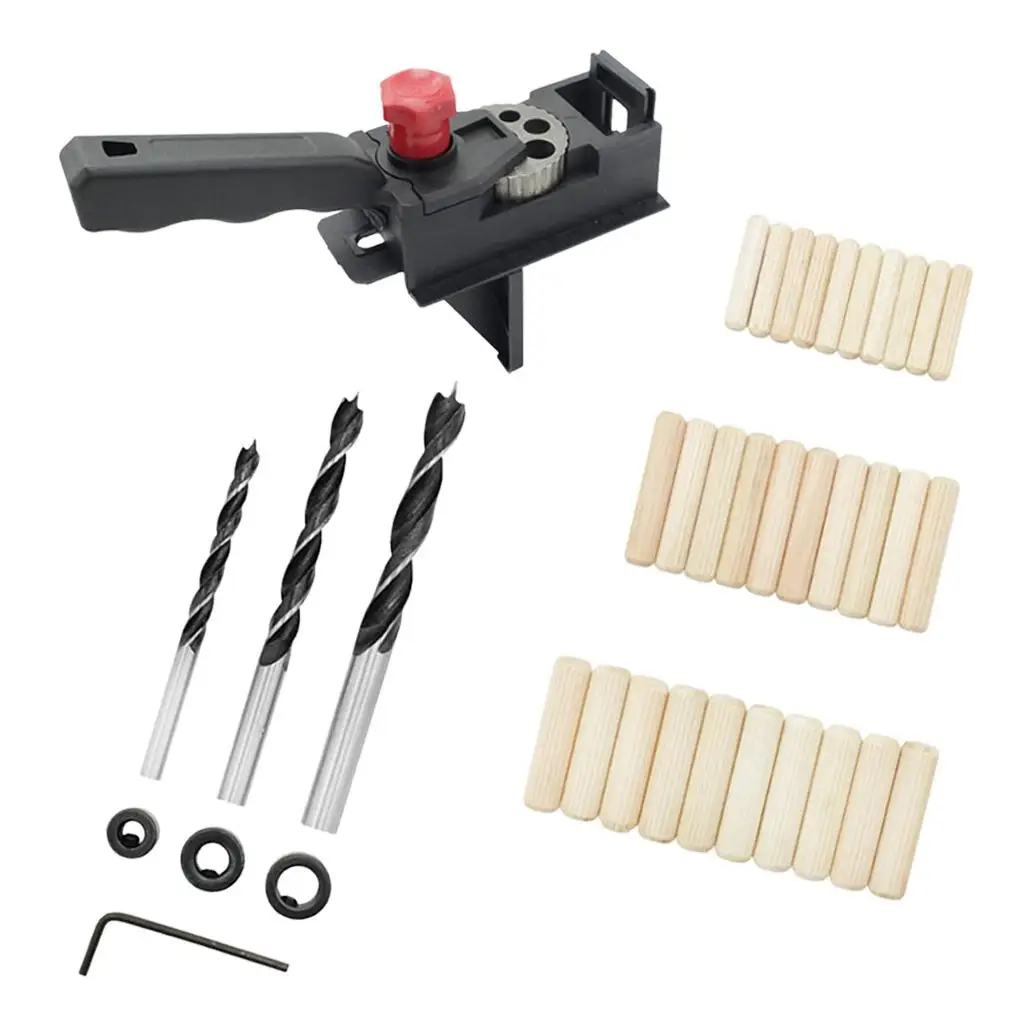 

Self Centering Doweling Jig Kit with Wood Dowel Set Portable Drill Hole Locator for Furniture Assembly Woodworking