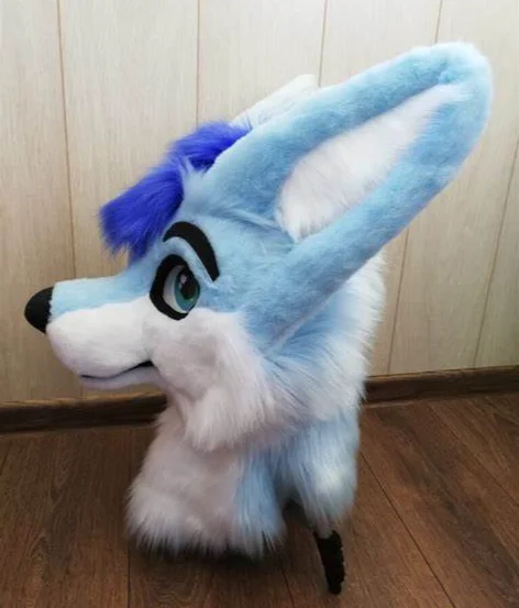 動物のぬいぐるみのコスプレ衣装,ハスキーキツネの頭のマスコット,毛皮のスーツ,ハロウィーンの帽子