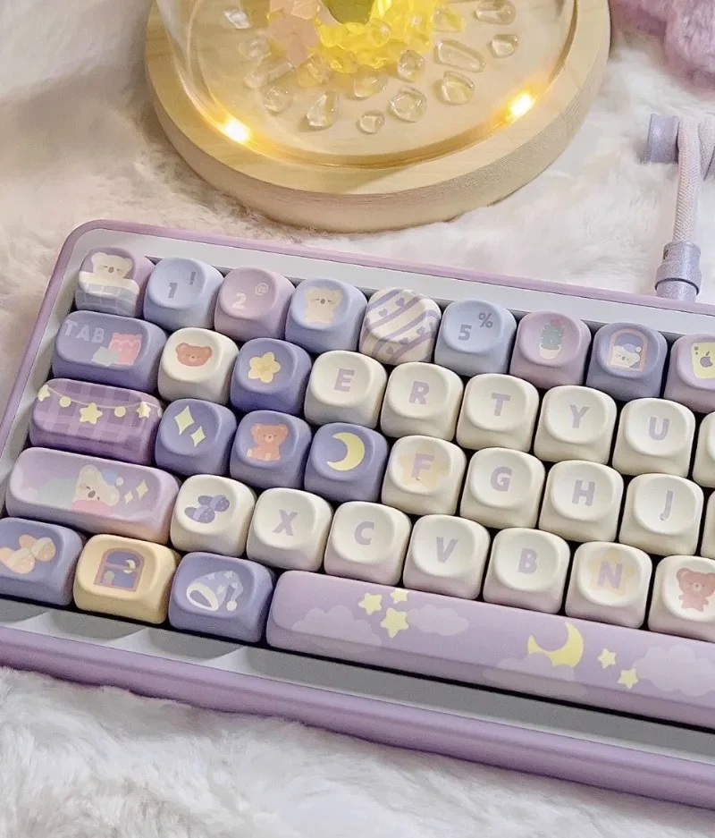 Purple Bear Keycap Set  Cute PBT 140keys MOA Profile Gaming Art Custom Personalized Keycaps for Mechanical Keyboard Girl Gifts