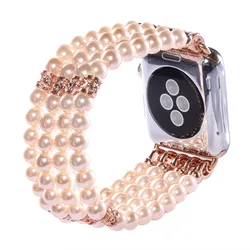 Bracelet for apple watch se 44mm strap correa woman bling pearl beads elastic iwatch 3 bands 38mm 40mm wristband accessories