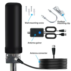 High Gain Barrel Antenna Digital HDTV Antenna Omni Signal Amplifier Waterproof Outdoor TV Antenna with Booster
