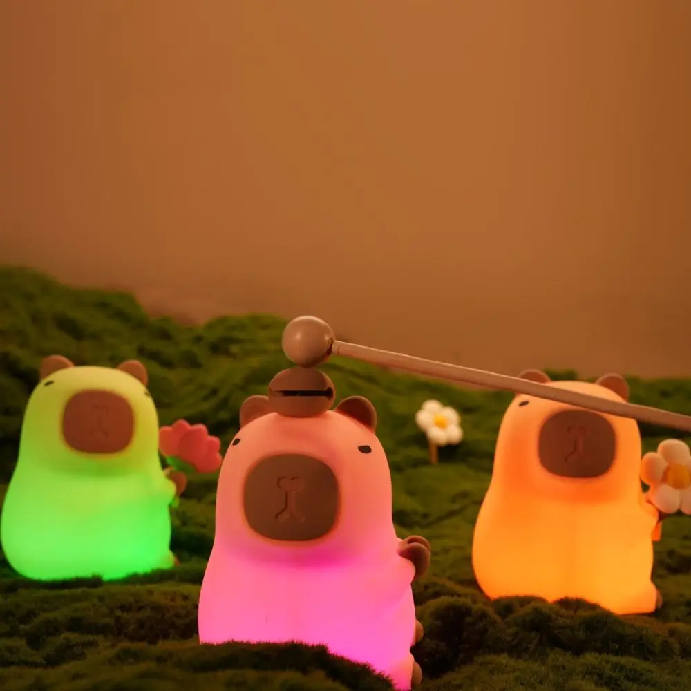 Pat Control Silicone LED Capybara Night Light Cute Colorful Bedside Light USB Charging Cartoon Atmosphere Lamp