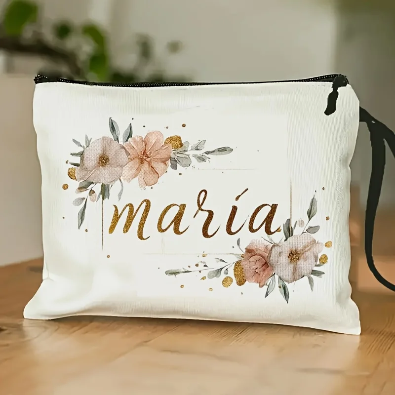 Women's Elegant Maria Floral Makeup Bag with band - Lightweight Travel Toiletry Organizer & Machine-Washable Case Zipper