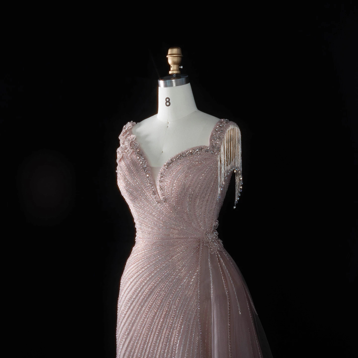 Sharon Said Abendkleid Glamouröses Grünes Tüllkleid mit Perlen und Quasten, Sweetheart-Ausschnitt, Luxuriöses Dubai-Formelles Hochzeits- und Partykleid SS103 Maßanfertigung – Detail 27