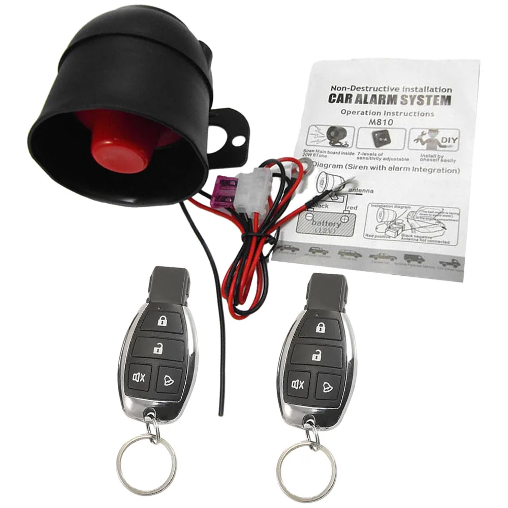 1 Set Black Universal Car Alarm Security System With 2 Remote Controls 12V Anti-Theft Siren Horn For Sedan SUV Truck