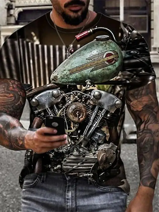 

Camiseta de manga corta para hombre,camisa con estampado 3D de maquinaria de motor de motocicleta,ropa