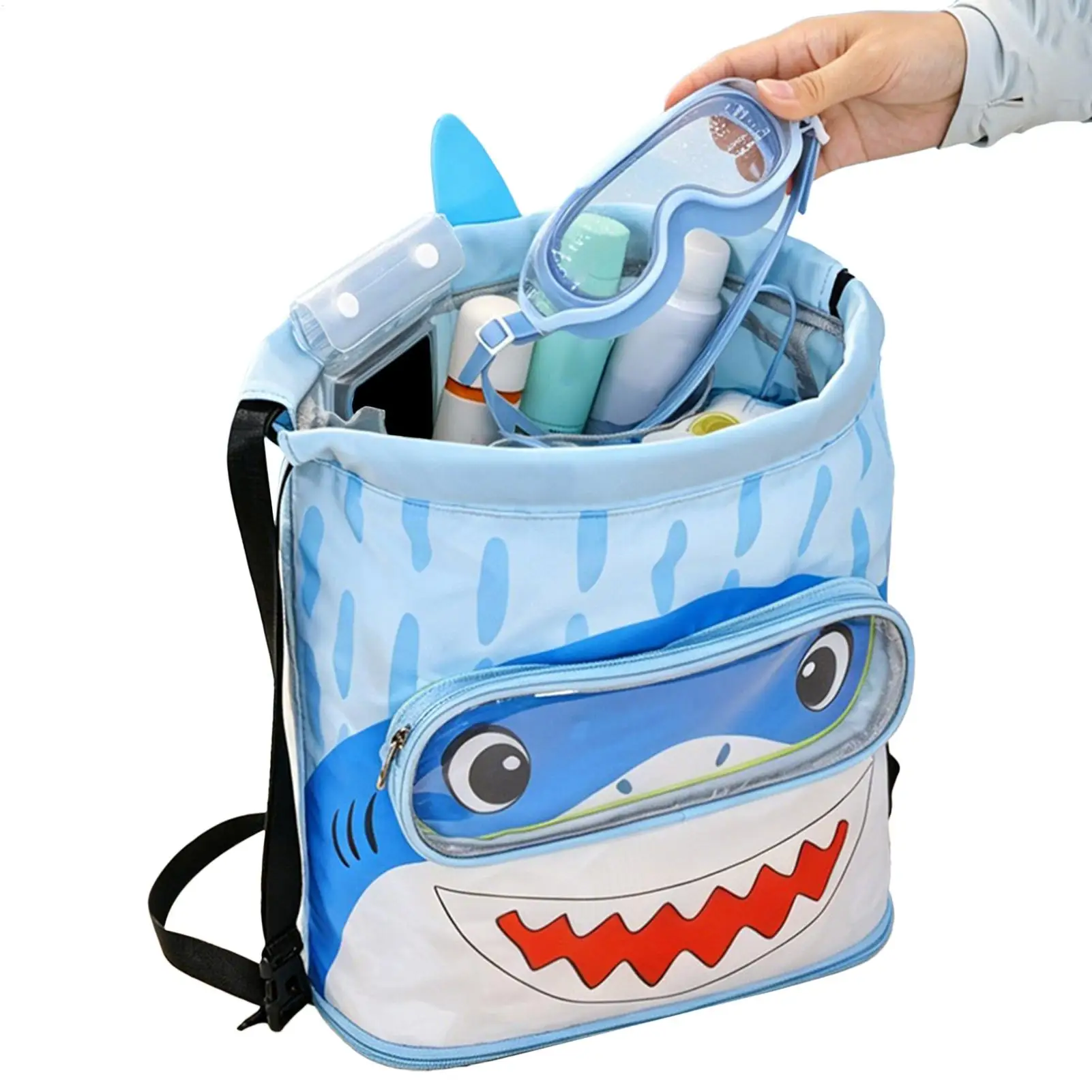 

Children Beach Backpack Cartoon Shark Large Capacity Drawstring Swim Gear Bag Kids' Shark Swimming Bag Blue Drawstring Backpack