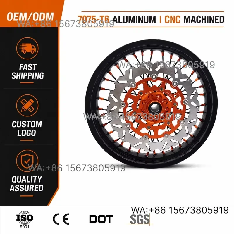For Wmwmnu CNC Machined Orange Hub Black Spoke Wheel Set EXC 2010 Off Road Dirt Bike Aluminum Alloy Front Rear Motorcycle