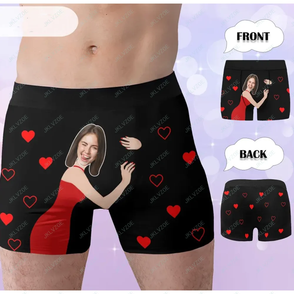 Custom Boxers Men Women Personalised Boxers With Face On Underwear Heart Valentine's Day Gifts For Boyfriend/Husband