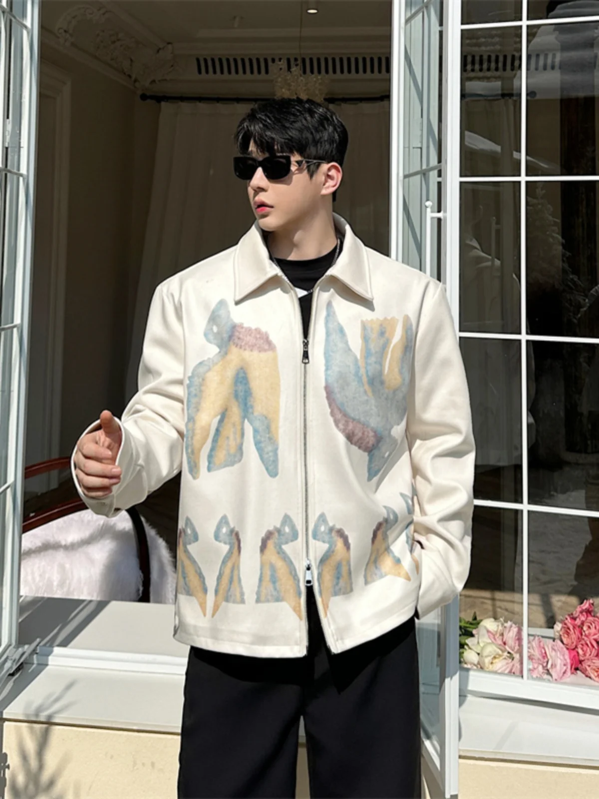 

Retro Digital Print Woolen Jaet Men's Faion Thiened Loose Top Autumn Winter New Sle Korean Version Outerwear Coat