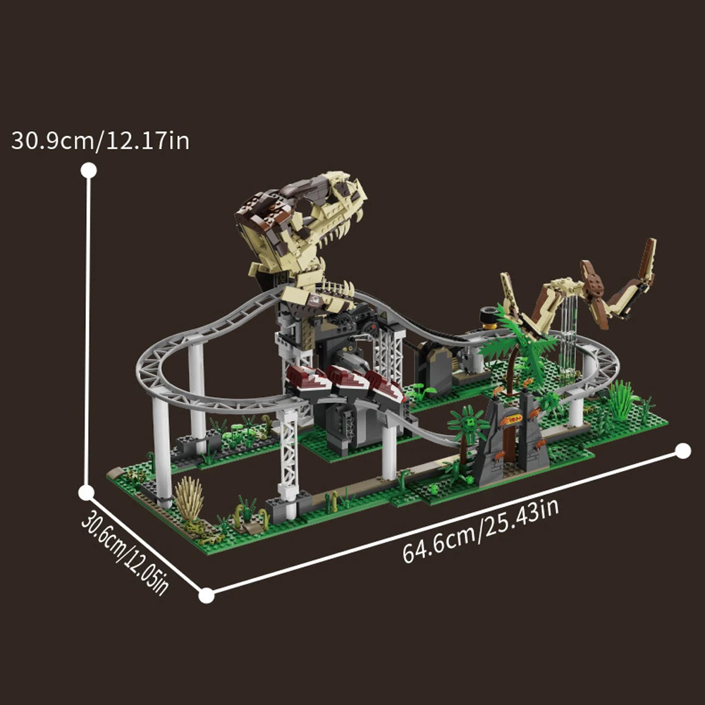 ตัวต่อรถไฟเหาะไดโนเสาร์ไฟฟ้า MOC รุ่นใหม่ 66134 จำนวน 1291 ชิ้น ของเล่นประกอบแบบจำลองสำหรับเด็ก ของขวัญวันเกิด