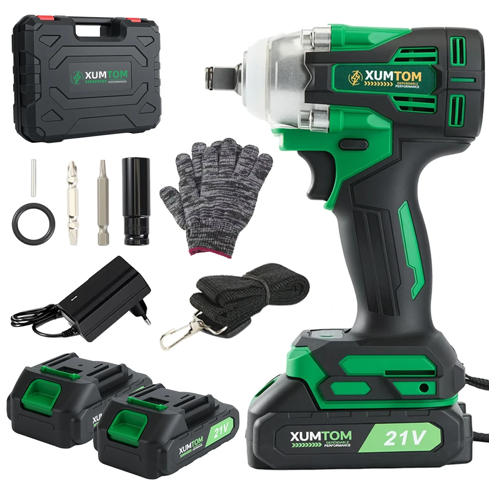 Chave de Impacto 450NM Elétrica Parafusadeira Brushless Com Maleta 21V 2 Baterias Bivolt 1420