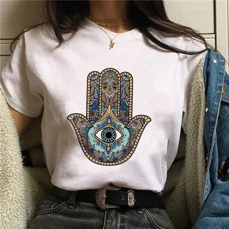 Hamasa Hand Eye Print T-shirt summer Casual T-shirt Women's Plus Geometric Print Short Sleeve Fashion Graphic Tee