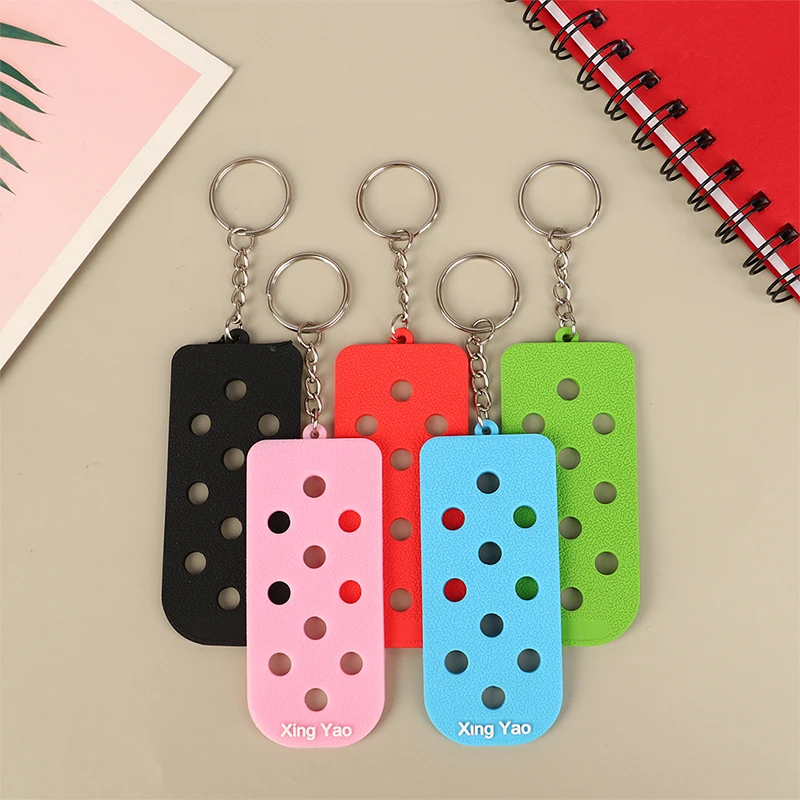 EVA Keychain With Holes DIY Key Chain For Croc Charms Croc Jeans Storage Key Board Soft Key Ring Fit Clog Pins