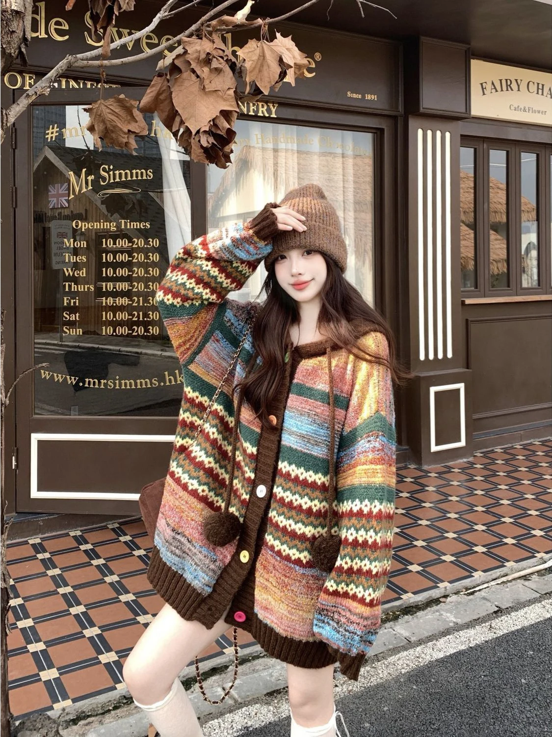 Sudadera con capucha a rayas de Color Retro de talla grande 300 Pou Jaet, prendas de vestir exteriores de otoño e invierno para mujer, suéter tejido de poliéster suave