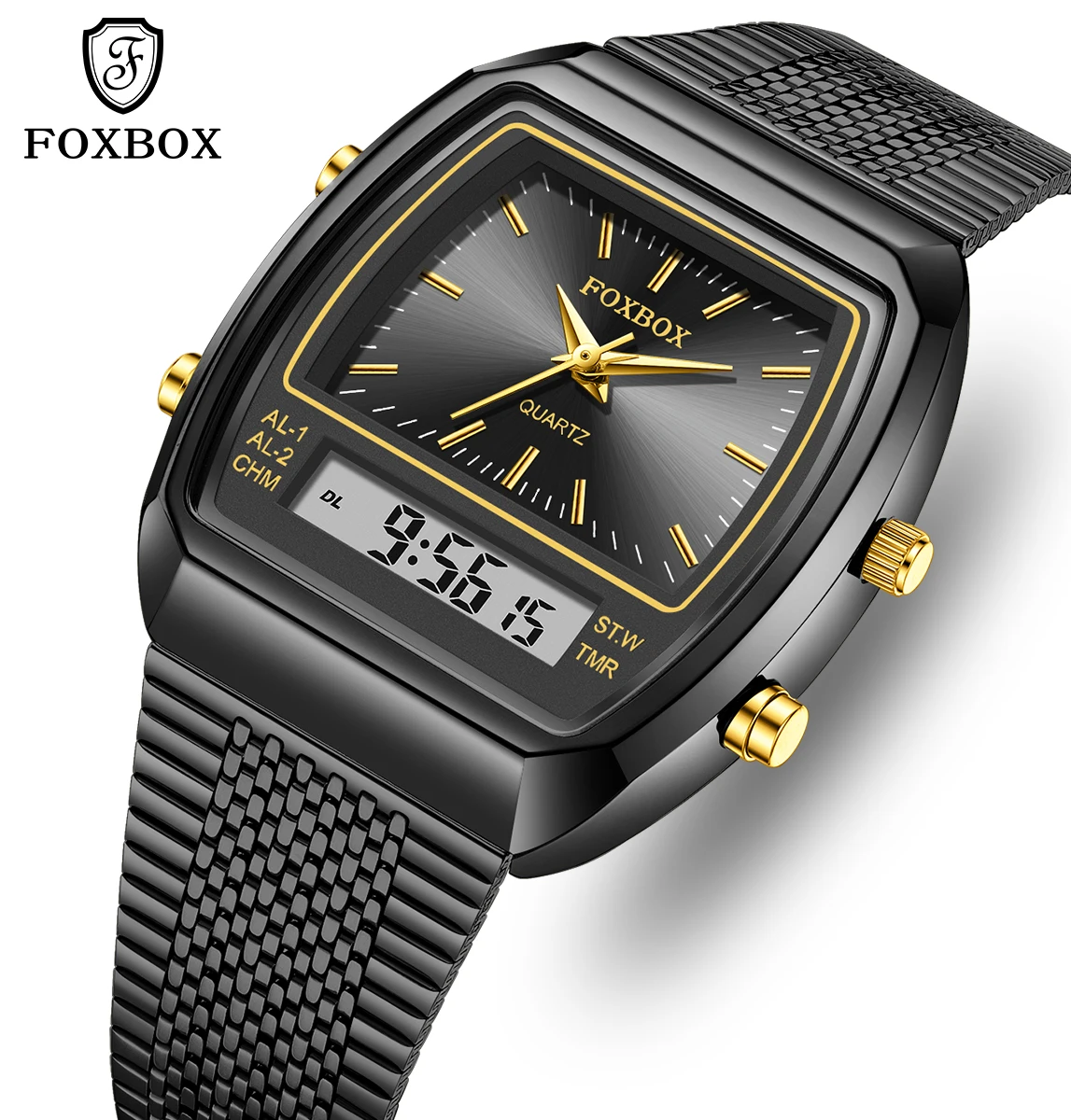 

FOXBOX роскошные мужские часы с двойным дисплеем, водонепроницаемые кварцевые военные цифровые часы, модные винтажные часы для мужчин, reloj hommes