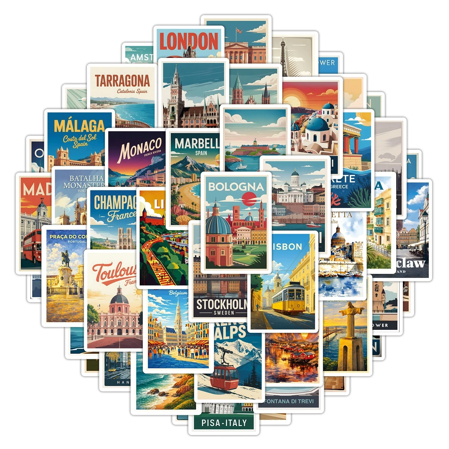 50-100PCS Europe Travel Graffiti Stickers Waterproof Decals for Water Bottle Phone Luggage Scrapbook Traveler Gift Souvenir view 5