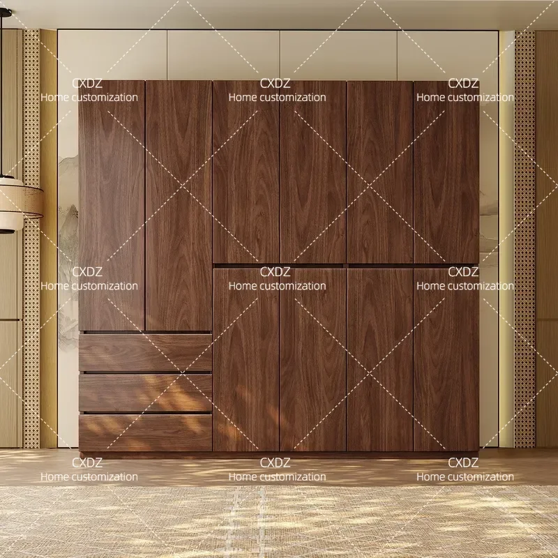 New Chinese Style Black Walnut Solid Wood Wardrobe Light Luxury Modern Simple High End Integrated Bedroom Clothes Storage