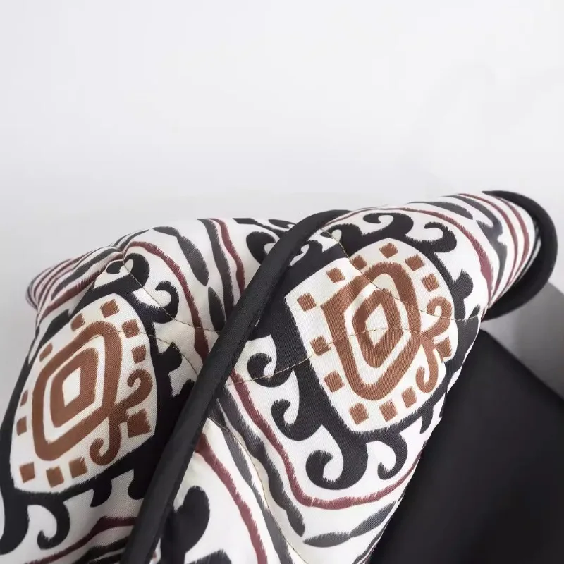 Women's Autumn Winter Jacket Tops Cotton Clothing Thickened Warm Printed Fake Two Pieces Standing Collar Color Crash Outfit New