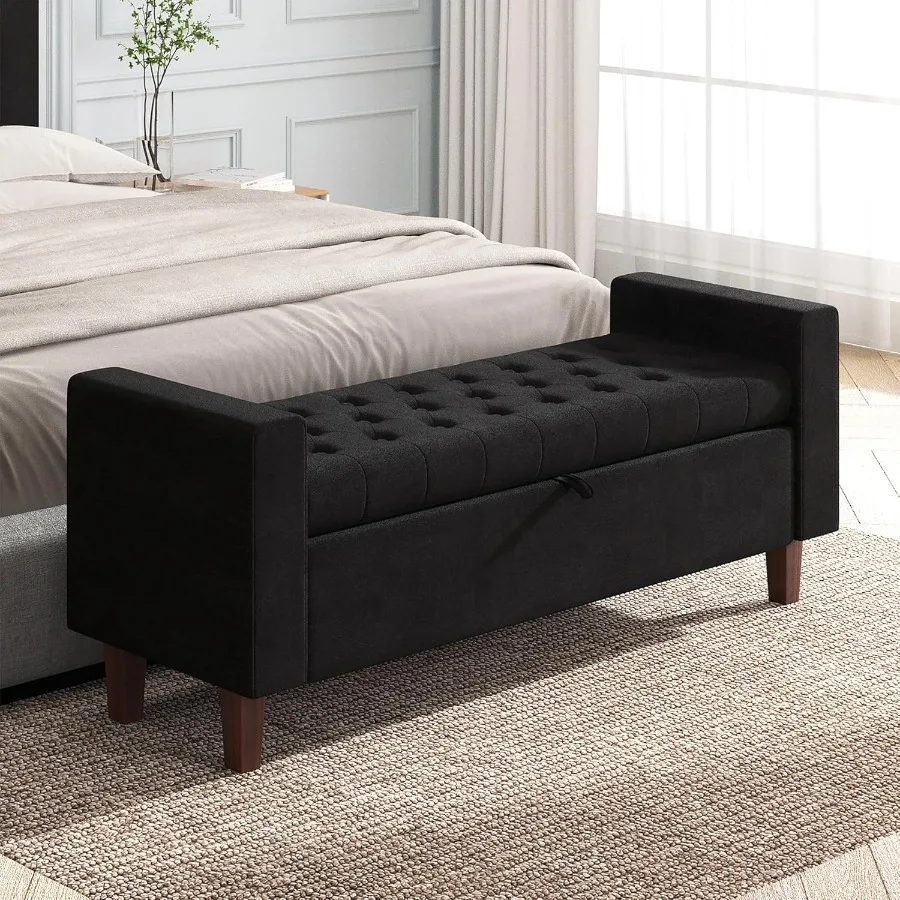 End of Bed Storage Bench for Bedroom 55 Tufted Upholstered Bench for Bedroom End of Bed with Solid Wood Legs for Bedroom Entryw