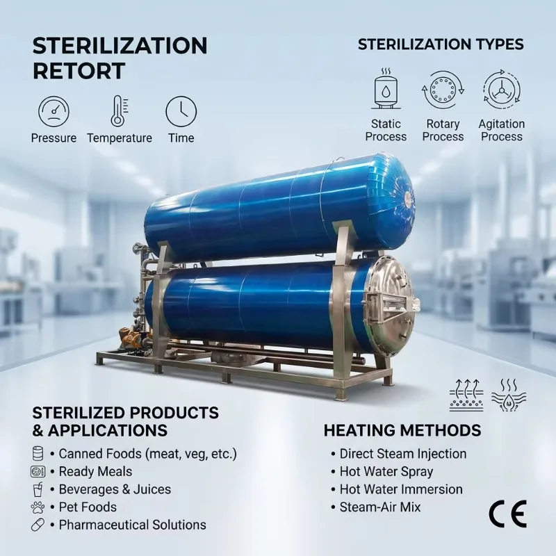 Horizontal Steam Heating Retort Autoclave Water Spray Glass Tin Can Tuna Fish Food Sterilization Equipment OEM Customized