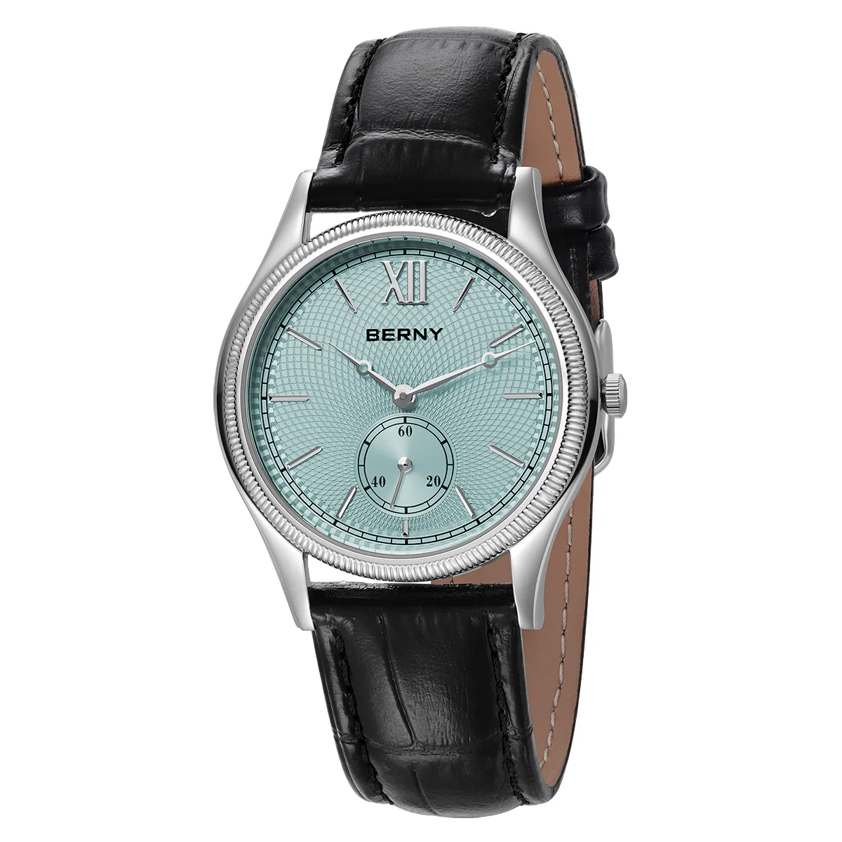 BERNY Watches for Men Luxury Classic Stylish Dress Quartz Watch Ultra-Thin Stainless Steel Case Elegance Leather Band Wristwatch