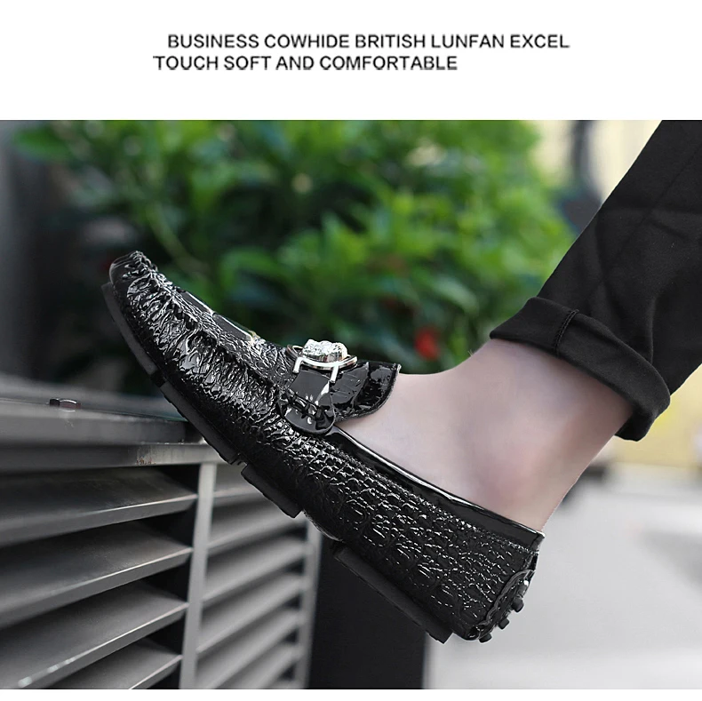 Herren-Slipper mit Krokodilmuster, Frühling/Sommer 2025, Britischer Stil, Glänzendes Leder, Lässige Loafer, Handgefertigt – Detail 17