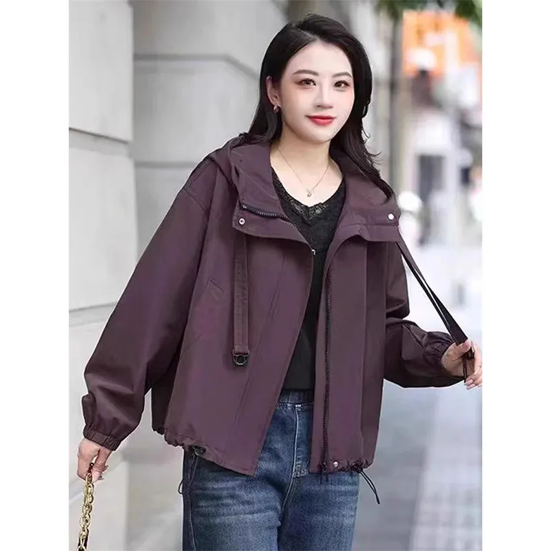 الراقية سترة واقية غربية سترة امرأة جديدة ربيع الخريف 2025 معطف مقنع موضة الكورية ملابس خارجية فضفاضة الإناث ملابس علوية