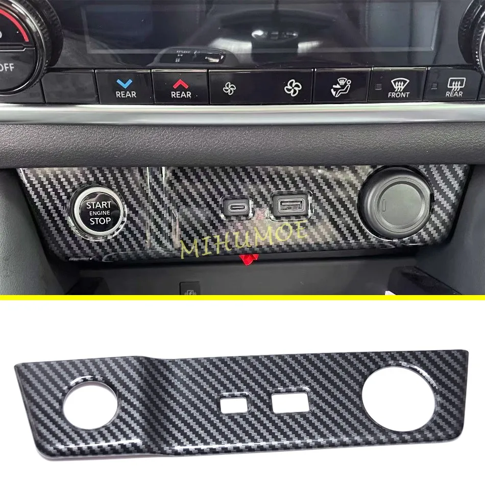

LHD Carbon Fiber Dashboard Engine Start USB Port Cigarette Lighter Panel Cover For 2021-2026 Nissan Rogue X-Trail T33 2025 2024