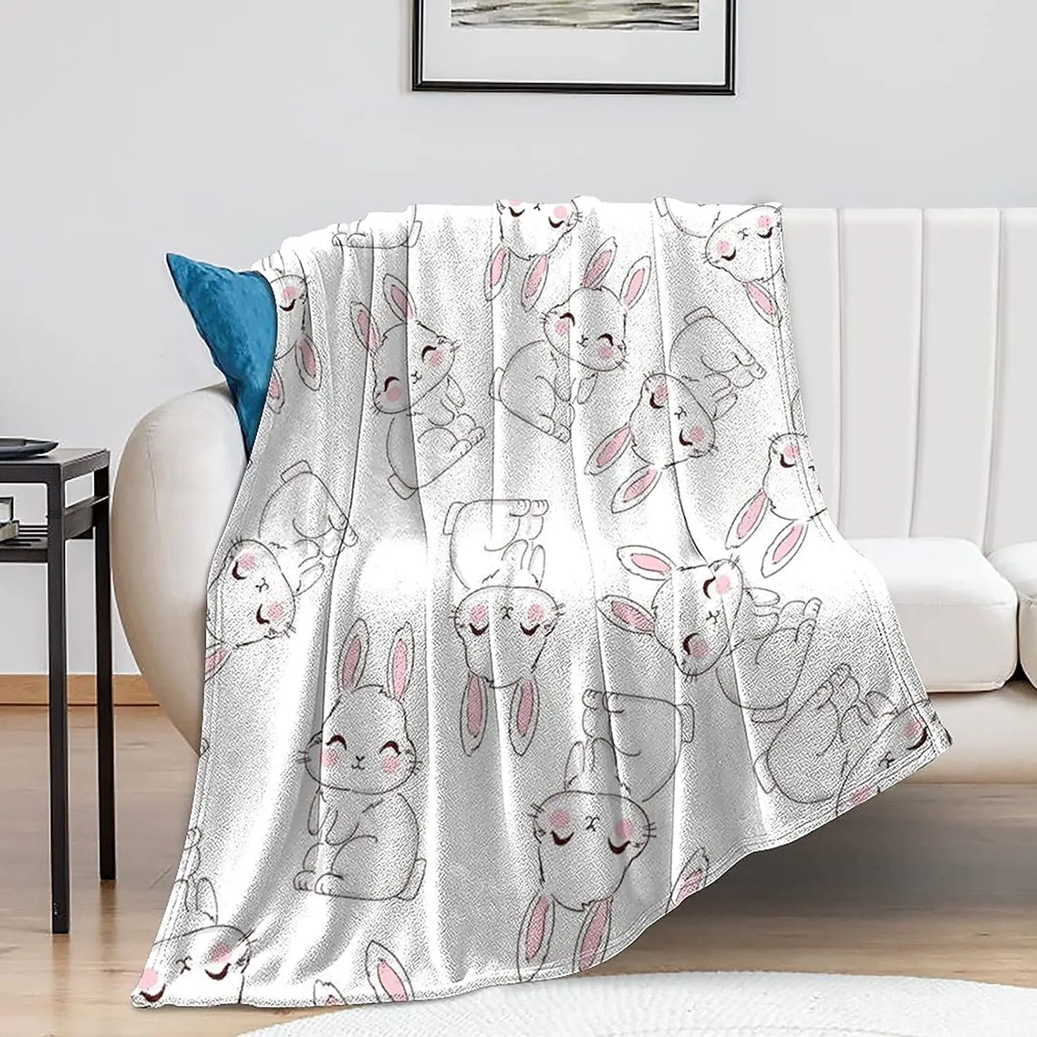 Bunny Blankets, Lightweight Soft Cozy Flannel Blanket, Durable Plush Quilt for Home Chair Couch Decor, Fleece Sofa Throw Blanket