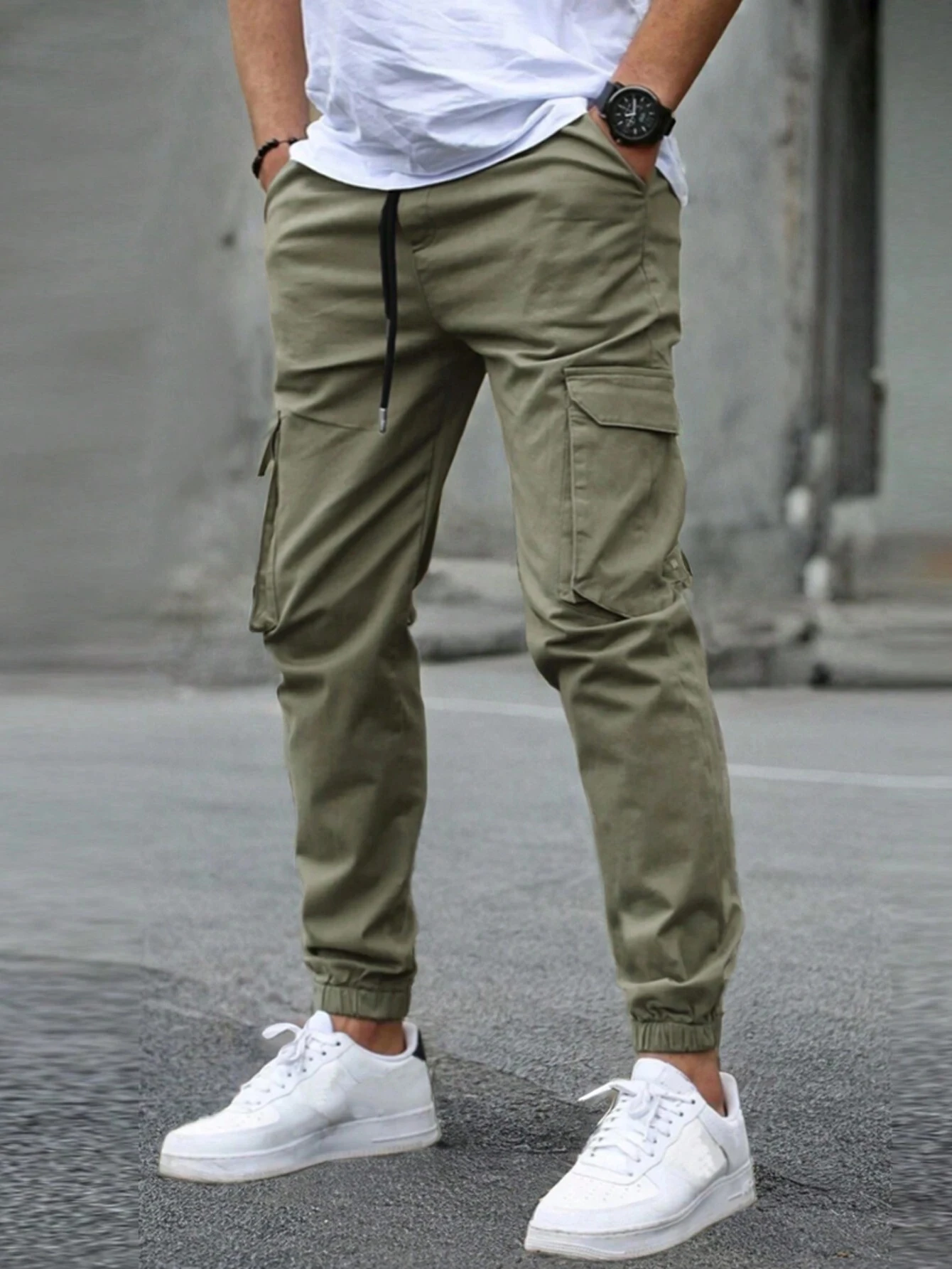 Men's Casual Cargo Pants Sweatpants Outdoor Bunched Long Trousers Autumn Multi-Pocket Durable Workwear Joggers Streetwear