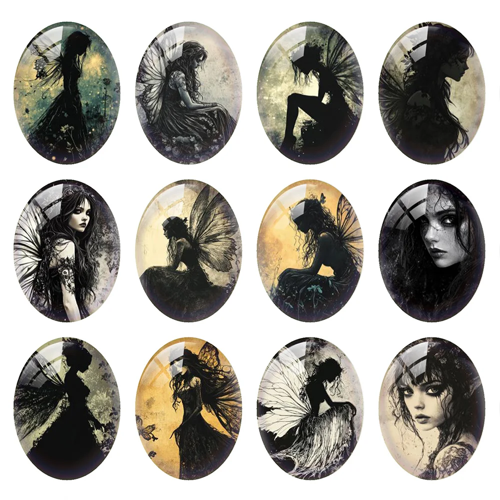

10pcs/lot Halloween Gothic Horror Dark Angel Girl Flying Oval Photo Glass Cabochon Flatback Demo Cameo Diy Jewelry Making