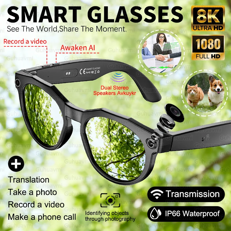 

2026 New 800W Camera 1080P Video Record Smart Glasses AI Smart Translation Bluetooth Call Music Player AI Chat Glasses 4GB RAM