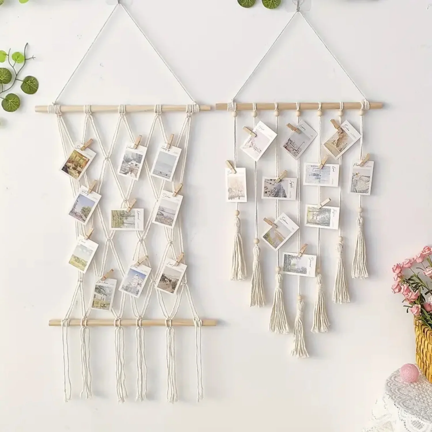 Bohemian Decoration, Macrame Style Woven Tapestry, Tassel Photo Wall Hair Clip Storage, Home Decoration, Wall Hanging Decoration