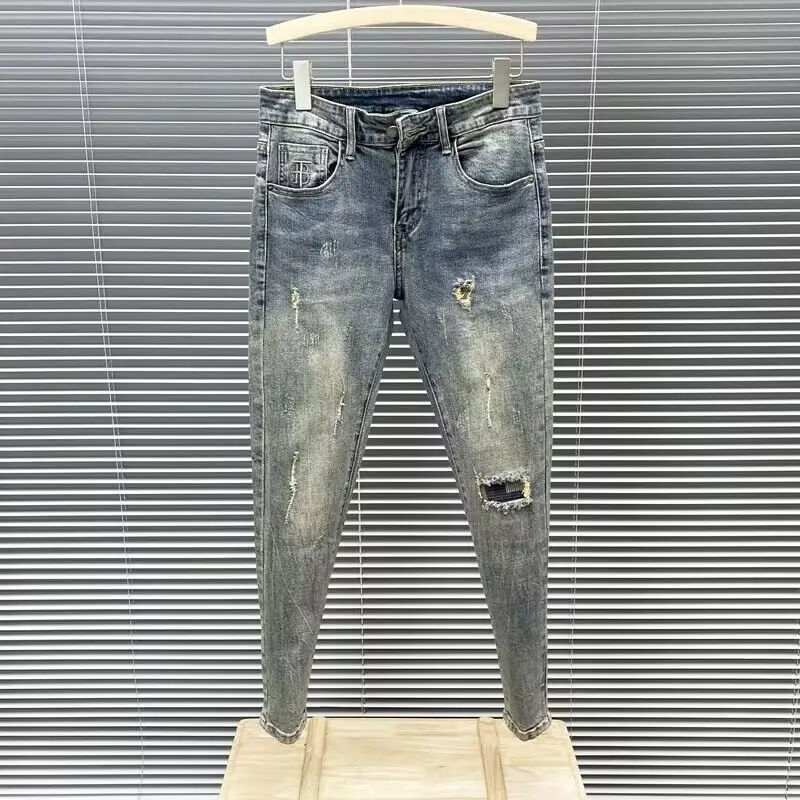 

Spring Summer Jeans Men's Ripped Small Feet Nine-point Pants High-end Casual Slim-fit Thin Micro-elastic Men's Work Pants Men