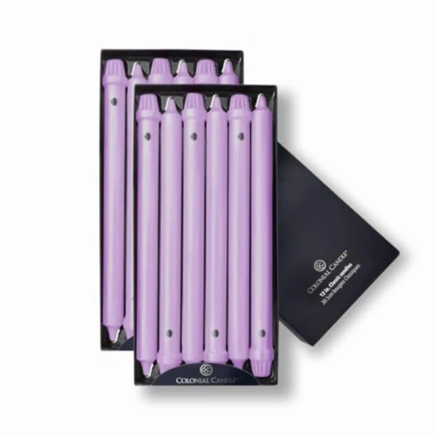

Unscented Taper Candle, Classic Collection, Lilac, 12 in, Pack of 12 - Up to 10 Hours Burn