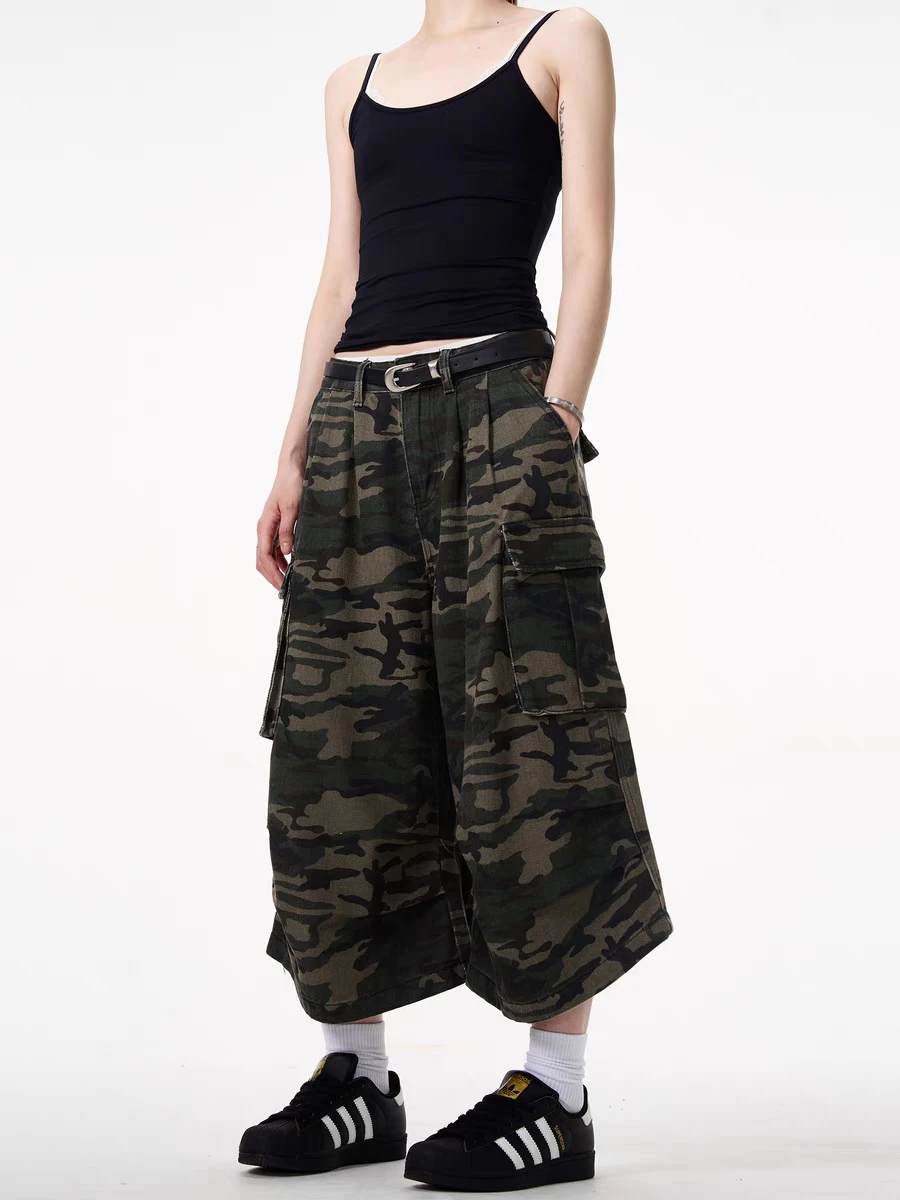 

Summer 2025 Original American Retro Camouflage Work Pants Loose Straight Leg Wide Leg Seven orts for Men And Women