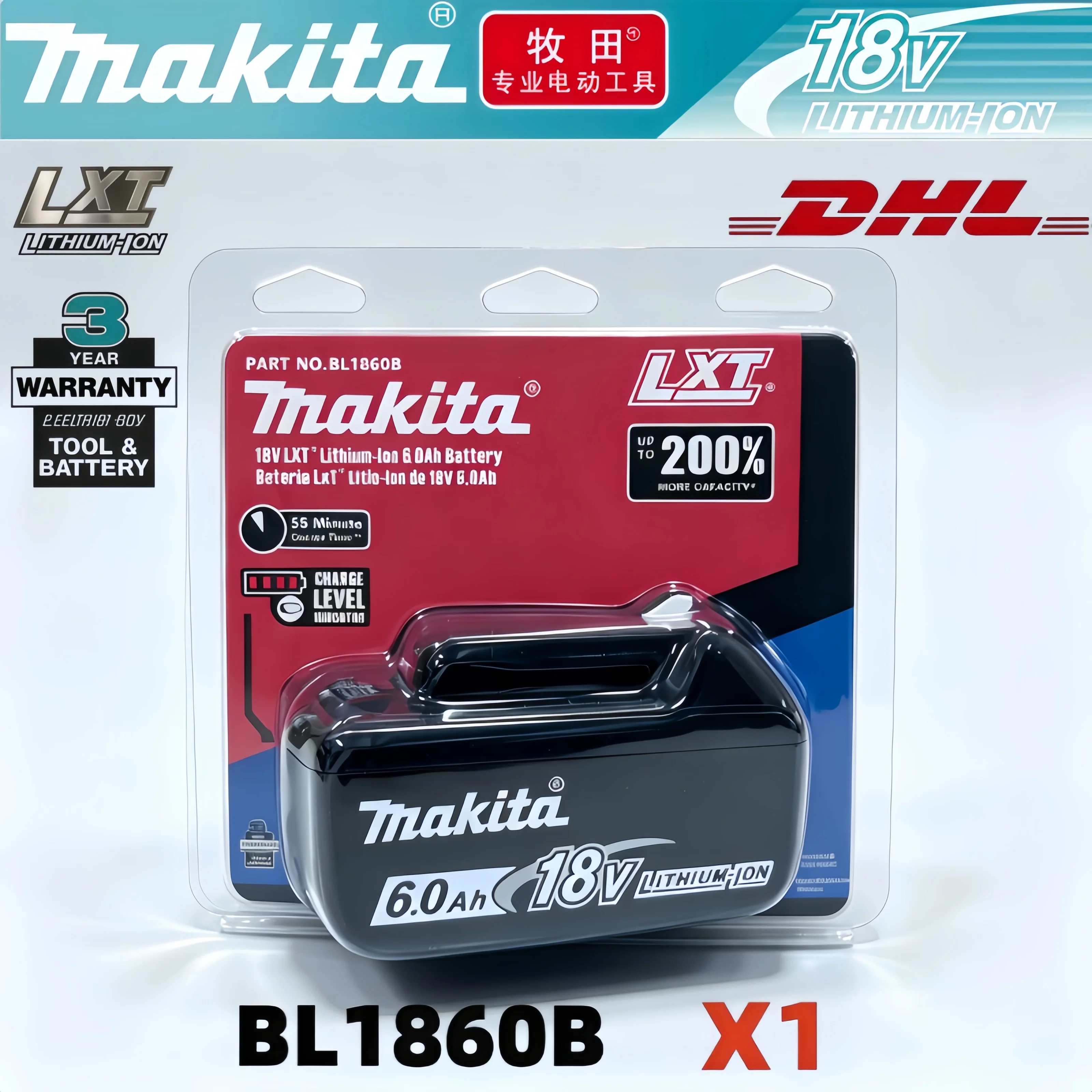 100% Original Makita Battery, 18V 6.0Ah Rechargeable Battery