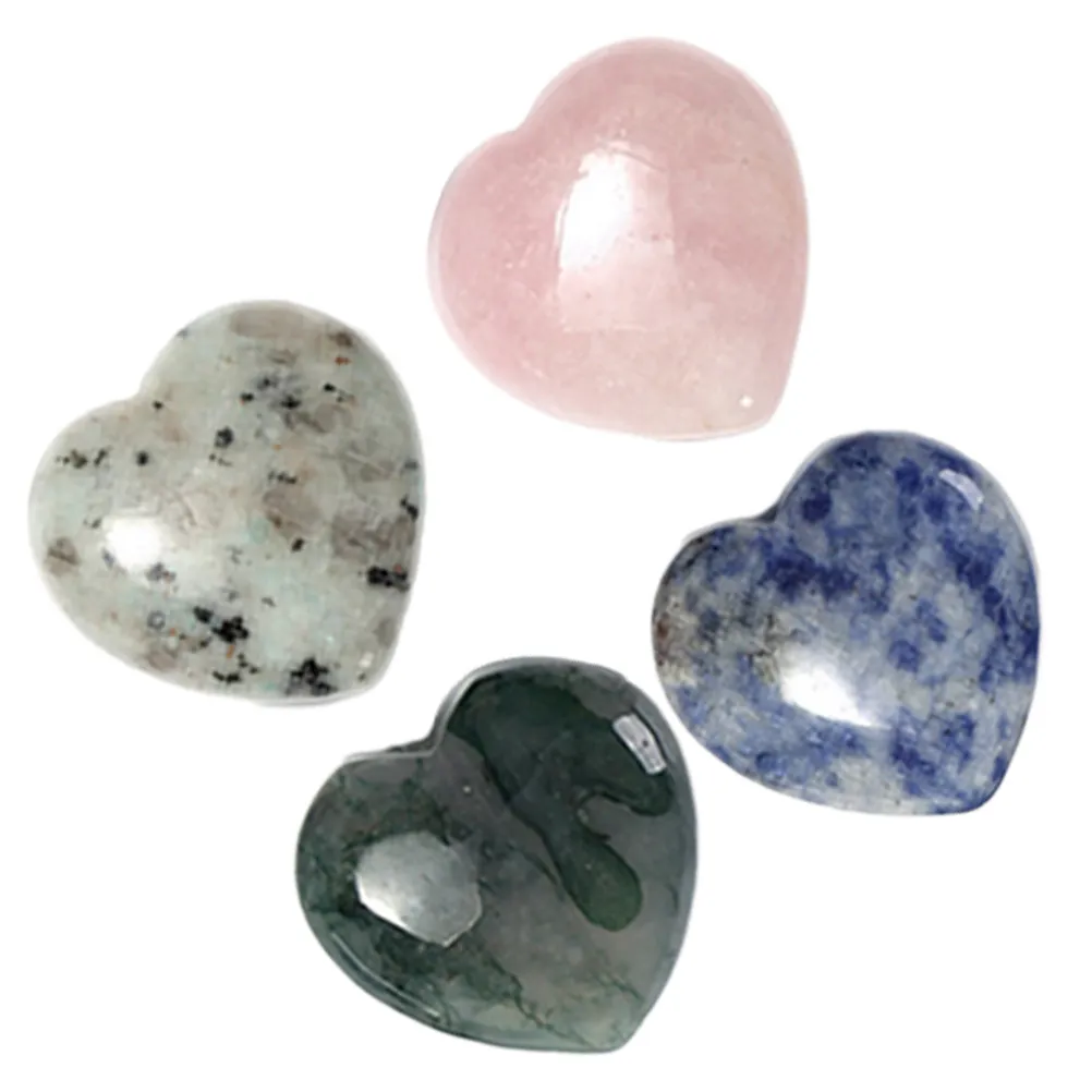 4Pcs Polished Crystal Heart Stones Natural Gemstones Decorative Stone Set Home Office Table Decoration Stone Hearts