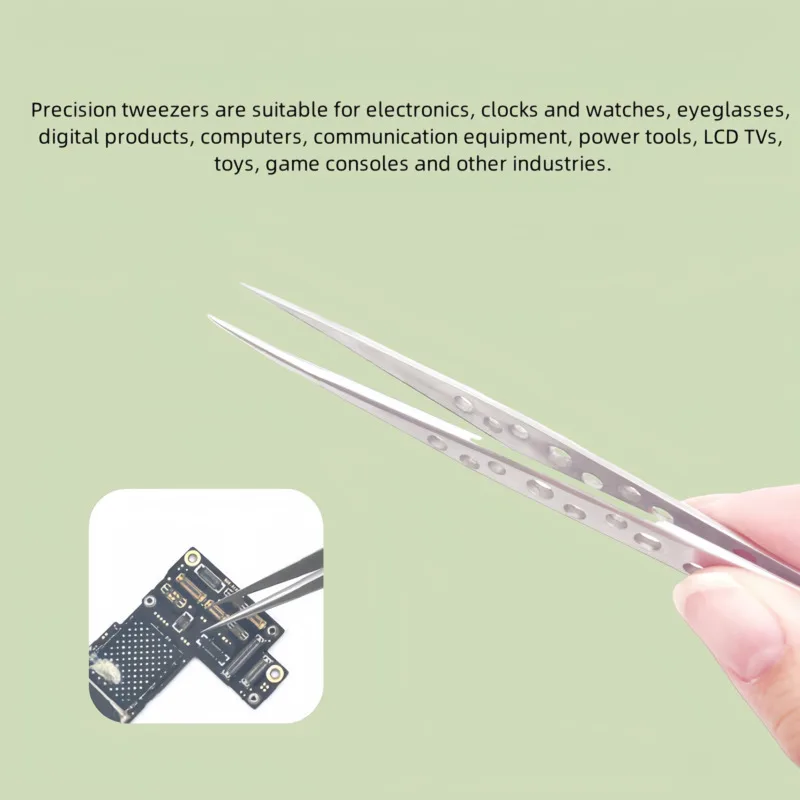 Stainless Steel Precision Perforated Tweezers with Pointed Elbows, Frosted and Glossy Nine Hole Tweezers