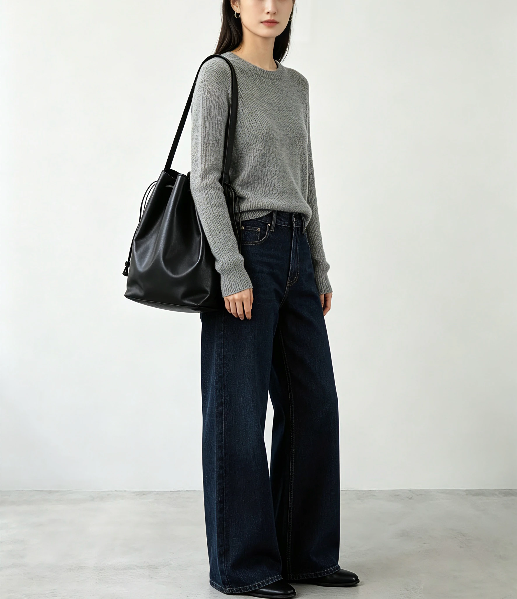 Fashionable Minimalist Top Layer Cowhide Leather Single Shoulder Tote Bag Women's Commuter Bag Underarm Bucket Bag