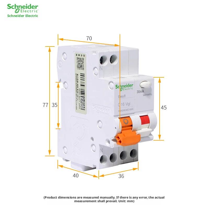 Schneider Easy9 Leakage Protector DPN Circuit Breaker C20 EA9C45 C16 Air Switch Household C45 1P N Breaking 4500A current 6~40A