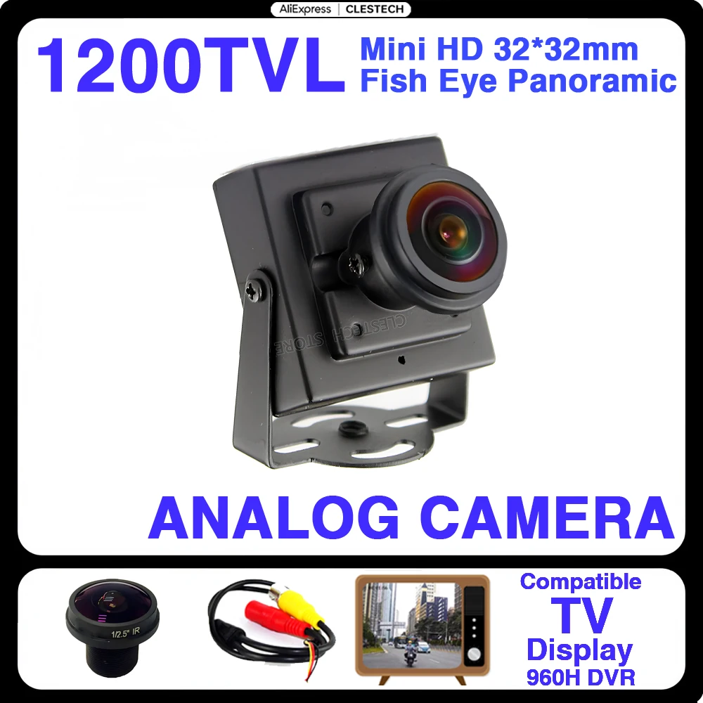 Súper pequeño 32*32mm analógico CCTV ojo de pez Cámara 160Degree1.7mm vista panorámica compatible TV 1200TVL HD mini metal video home car